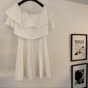 ASOS off shoulder white pleated dress with ruffles size 6